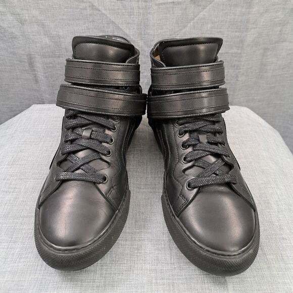 Men Pierre Hardy ES01 Double Strap Leather Black High Top Sneakers Size 38 - Picture 2 of 11